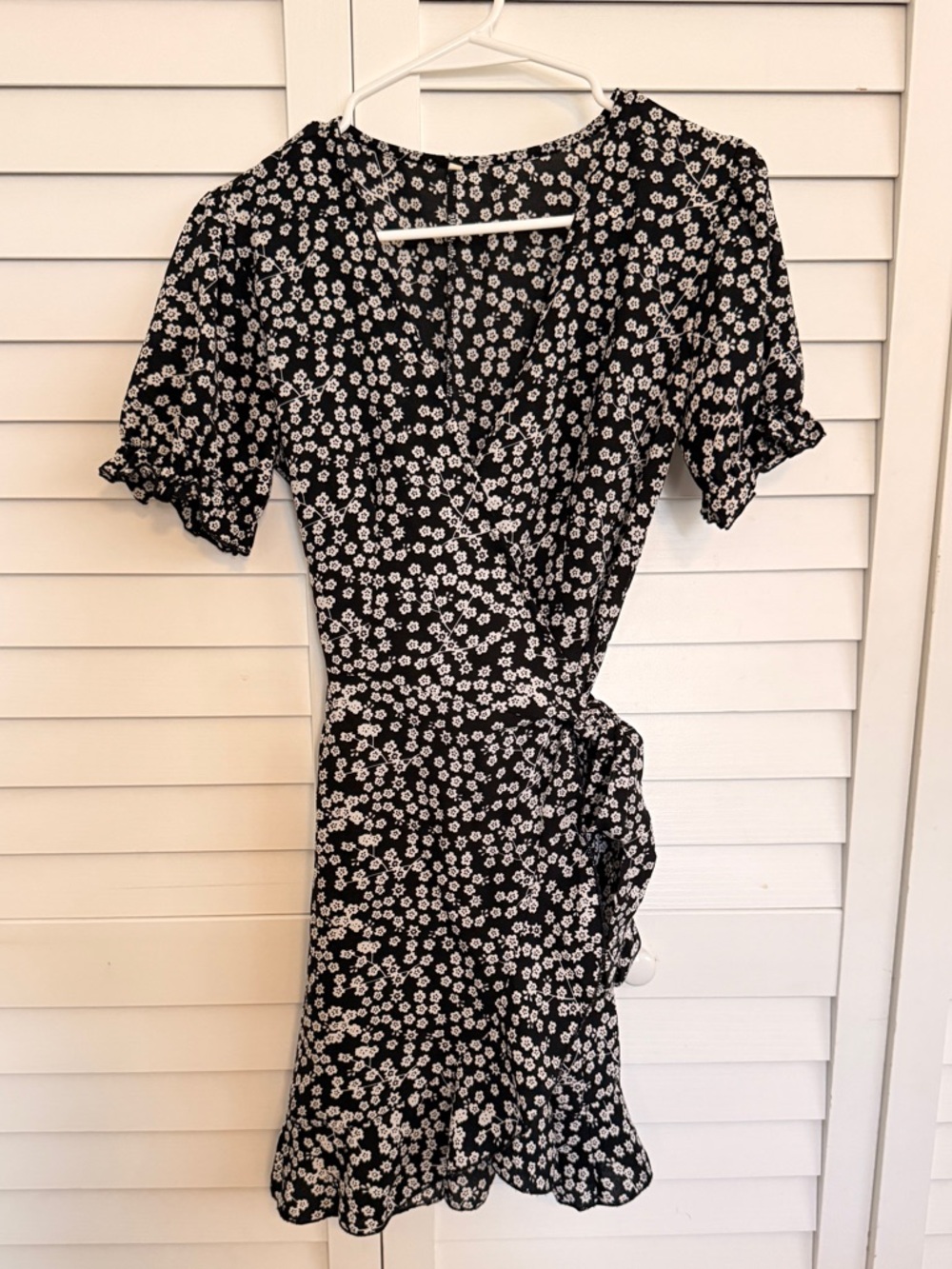Black Floral Wrap Mini Dress